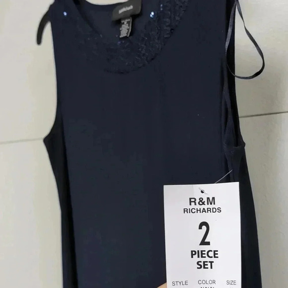 R&M Richards Womens 12 Navy Blue Sparkle Cardigan dr ss Set NWT m27 - Picture 8 of 9